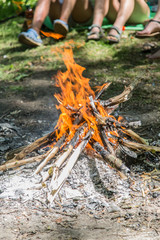 Bonfire in the forest. Happy holidays.