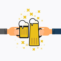 Toasting with beer,success celebration vector illustration.