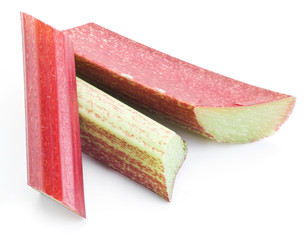 Rhubarb stalks on the white background.