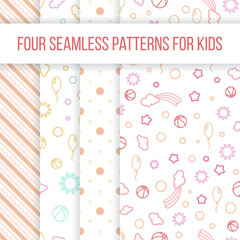 Set of vector seamless patterns for little girl