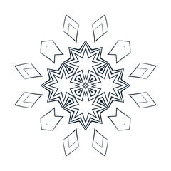 Vector monochrome flower mandala on a contrasting background. Big snowflake