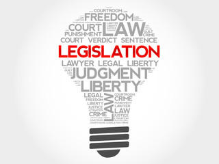 Legislation bulb word cloud concept