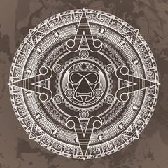Obraz premium Vector circular pattern in the style of the Aztec calendar stone