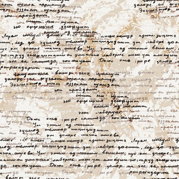 Vector seamless pattern with a hand-written Latin text on the old dirty paper. Lorem Ipsum