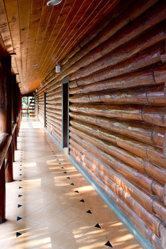 Interior of vintage wooden wall with walk way