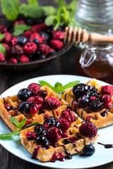 sweet breakfast,waffles with berries