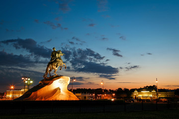 Peter the First on the horse near river Neva in Saint-Petersburg