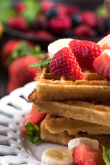 summer breakfast,sweet waffles with strawberry