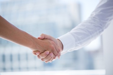 Close up view of two business people shaking hands