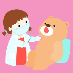 little girl cure doll have tooth decay vector