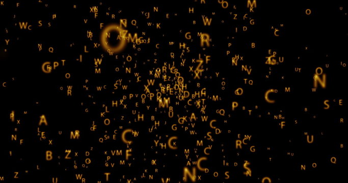 digital orbit animation seamless loop with golden letters on black background. 4K and 1080 resolution.