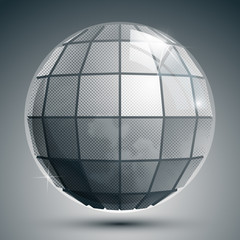 Plastic pixilated 3d spherical object, grayscale squared synthet