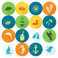 Summer and Beach Simple Flat Icons