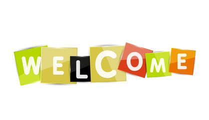 Welcome word with each letter on separate square plate