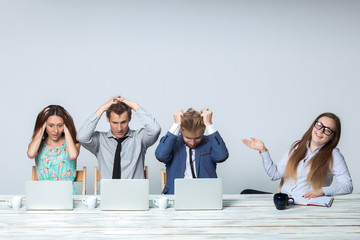 Naklejka premium Business team working on their business project together at