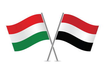 Hungary and Yemen flags. Vector illustration.