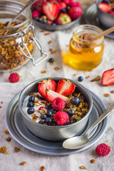 Healthy breakfast. Granola with fresh berries and  yogurt