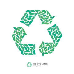 Beautiful Recycle Symbol Logo Icon Made up of Green Leaves Ecological Design Concept