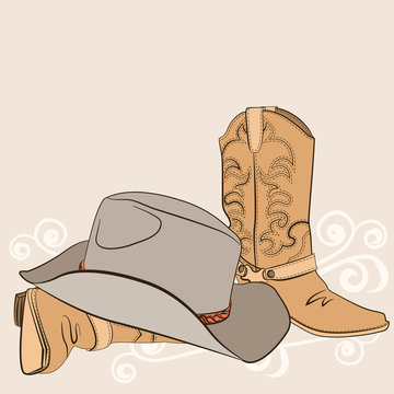 Cowboy boots and hat for design.American western clothes