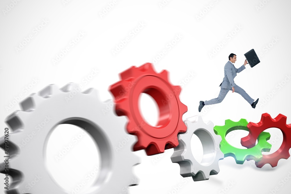 Poster composite image of businessman running with a suitcase