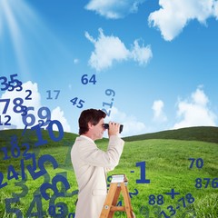 Composite image of businessman looking on a ladder