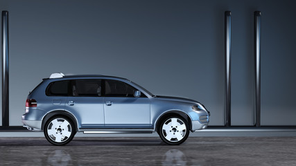 Modernes SUV vor einer Stahlwand