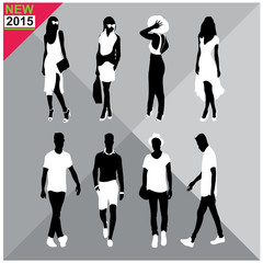Fototapeta premium Editable silhouettes set of men and women