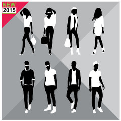 Editable silhouettes set of men and women