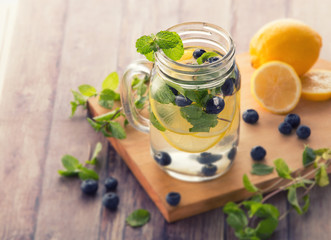 fresh fruit Flavored infused water mix of blueberry, lemon and m