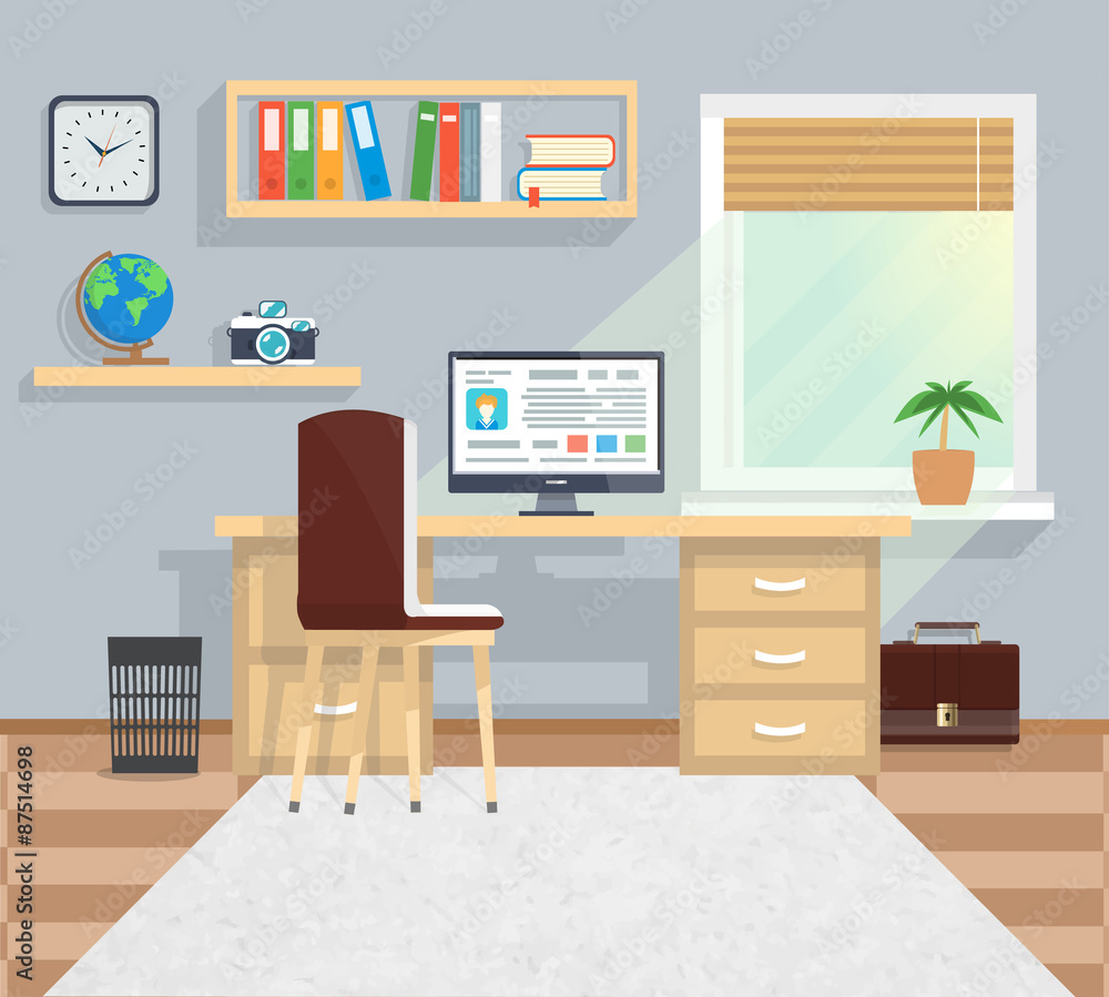Poster Office in Minimalistic Style and Color Workflow