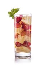 Infused fresh fruit water grape and pineapple. isolated over whi