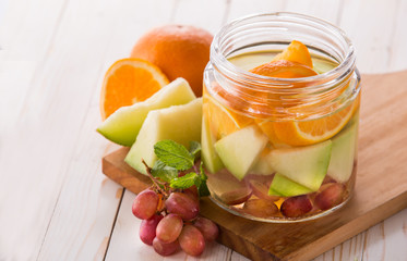 fresh fruit Flavored infused water mix of orange, grape and melo