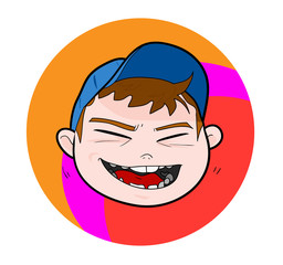 Kid With Cap (laughing expression), a hand drawn vector illustration of a kid wearing blue cap with laughing expression (editable).