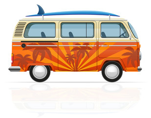 retro minivan with a surfboard vector illustration © kontur-vid