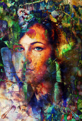  illustration color butterfly, mixed medium, white backgro And woman © jozefklopacka
