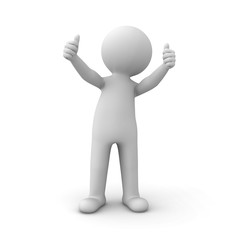 3d man showing thumbs up over white background
