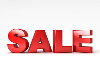 3d red sale word isolated over white background with reflection