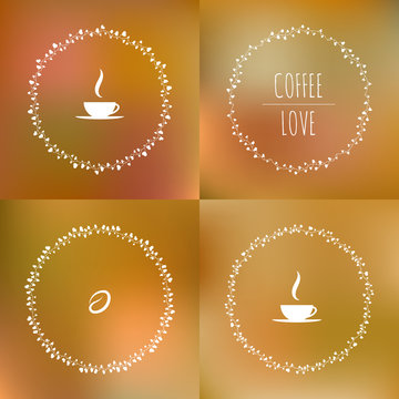 Set of coffee vector framework of the vines with hearts and coffee beans
