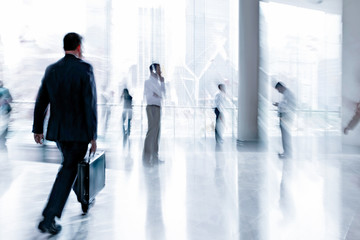 group of people in the lobby business center