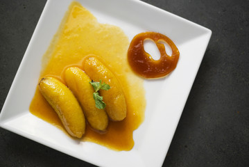 banana flambee with caramel fusion asian dessert
