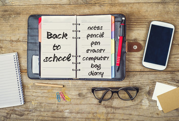 Fototapeta premium Desktop mix on a wooden office table.