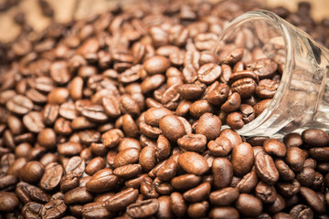 Coffee on grunge wooden background