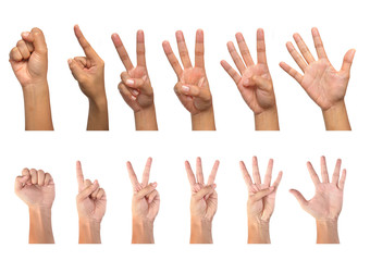 Set of counting hands isolated on white background