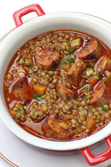 lentil and chorizo soup, spanish cuisine, lentejas con chorizo