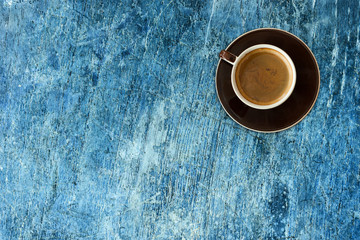 Coffee on old wood wall background.