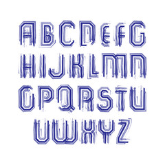 Multicolored handwritten striped uppercase letters, vector 