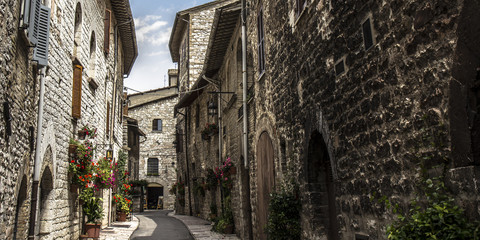 Borgo Trevi town; photo taken in Umbria, central Italy. - obrazy, fototapety, plakaty