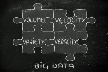 pieces of puzzle describing the characteristics of Big Data