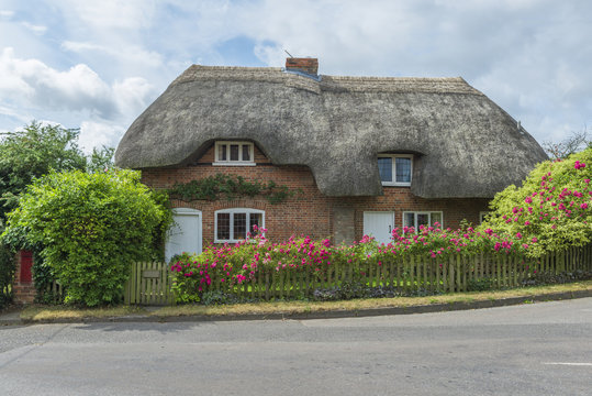 Traditional Thatched Cottage In Rural English Countryside