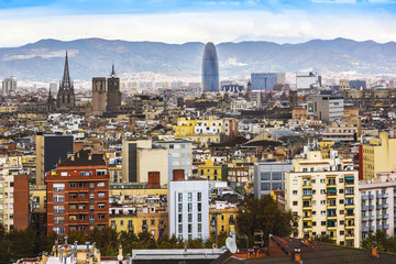 Panorama of Barcelona from Montjuic. Barcelona, Catalonia, Spain